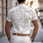 Men's Casual Polo Shirt with Lace Lapel in Cotton Blend and Regular Fit 5