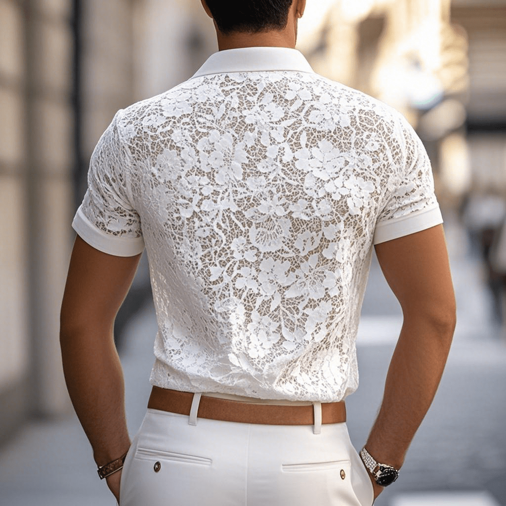 Men's Casual Polo Shirt with Lace Lapel in Cotton Blend and Regular Fit 5