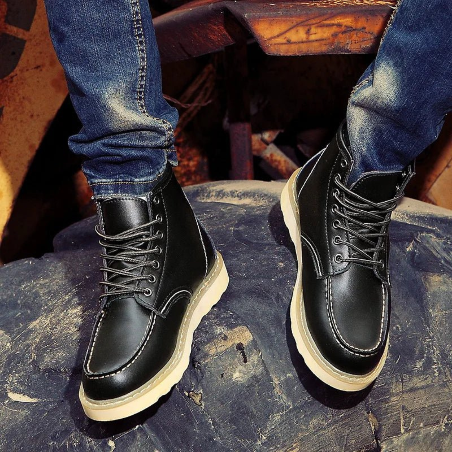Men's Classic Leather Lace-Up Shoes with Rugged Design and Cushioned Insole 0