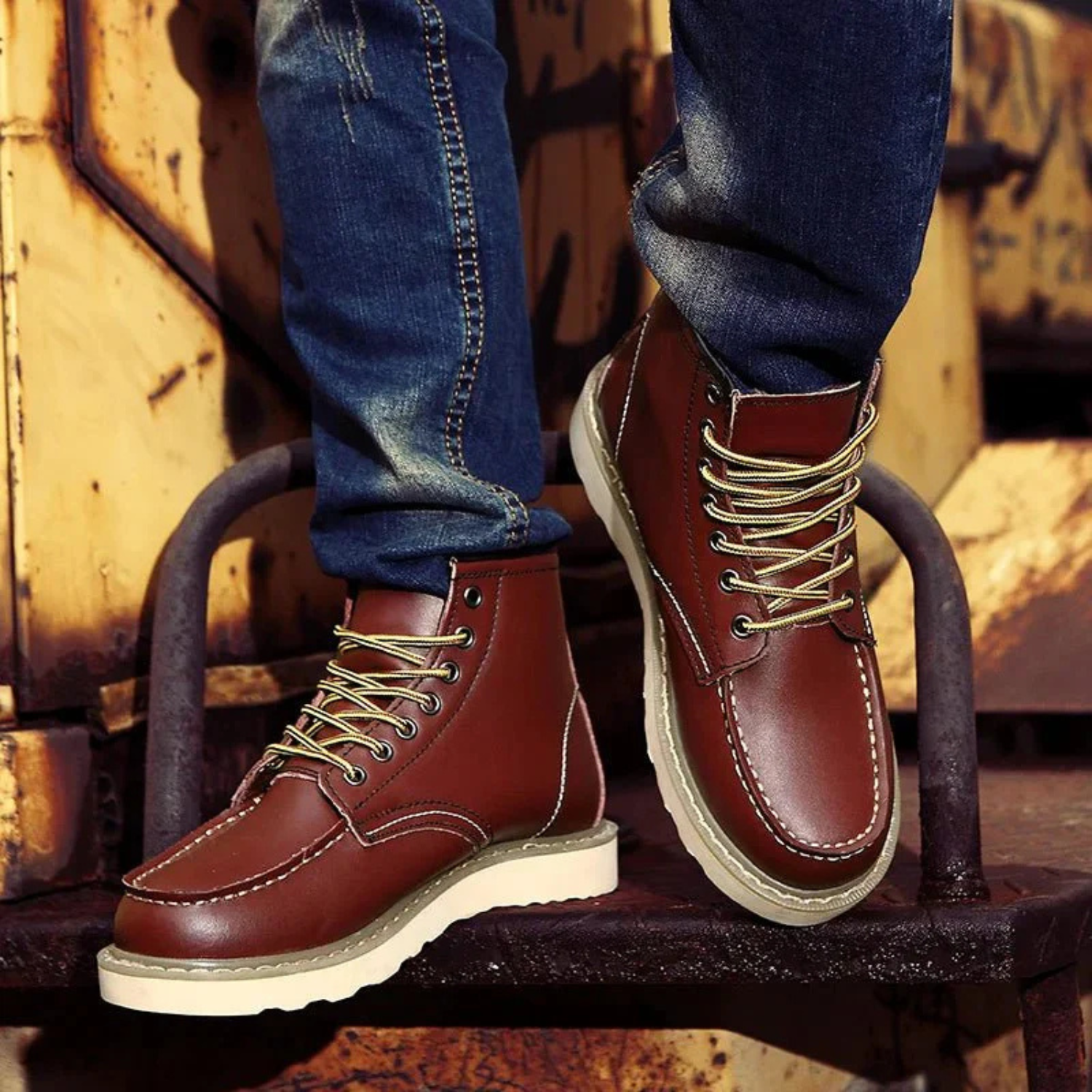 Men's Classic Leather Lace-Up Shoes with Rugged Design and Cushioned Insole 2