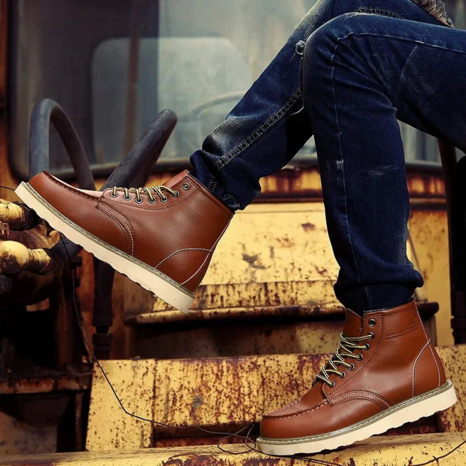 Men's Classic Leather Lace-Up Shoes with Rugged Design and Cushioned Insole 4