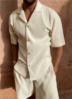 Men’s Lightweight Button-Up Shirt and Shorts Set with Relaxed Fit 0