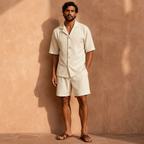 Men’s Lightweight Button-Up Shirt and Shorts Set with Relaxed Fit 01