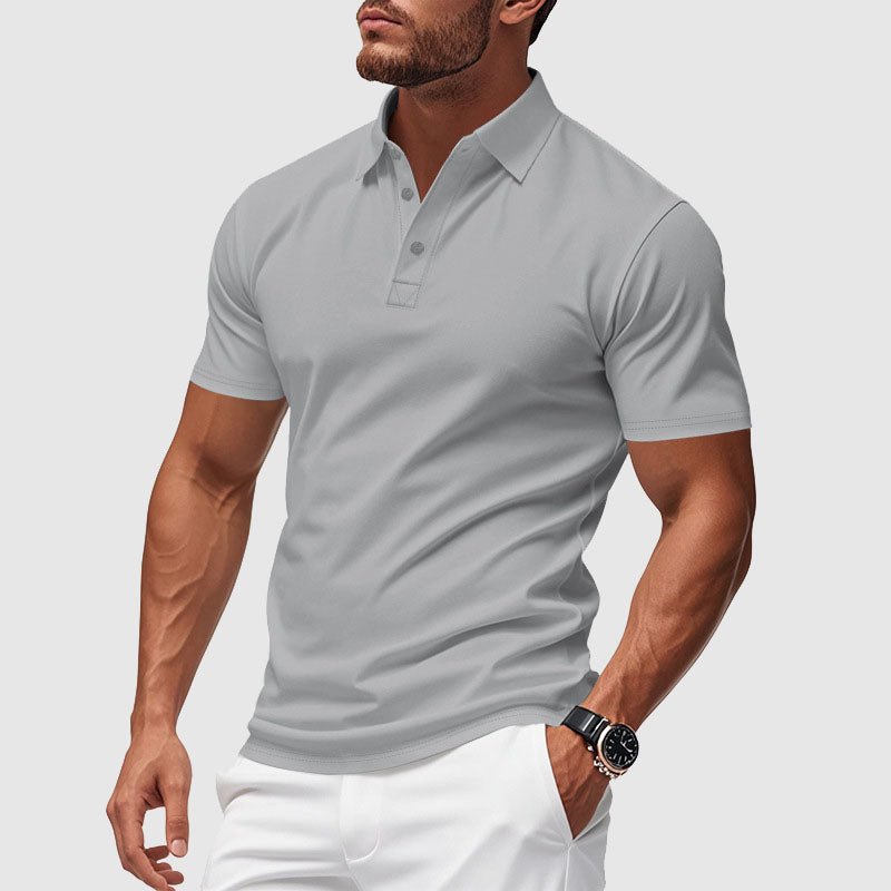 Men's Performance Polo Shirt in Azure with Turn-Down Collar 4