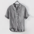 Men's Short Sleeve Button-Up Shirt with Stand Collar in Breathable Fabric 1