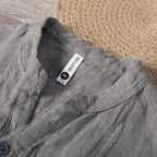 Men's Short Sleeve Button-Up Shirt with Stand Collar in Breathable Fabric 4