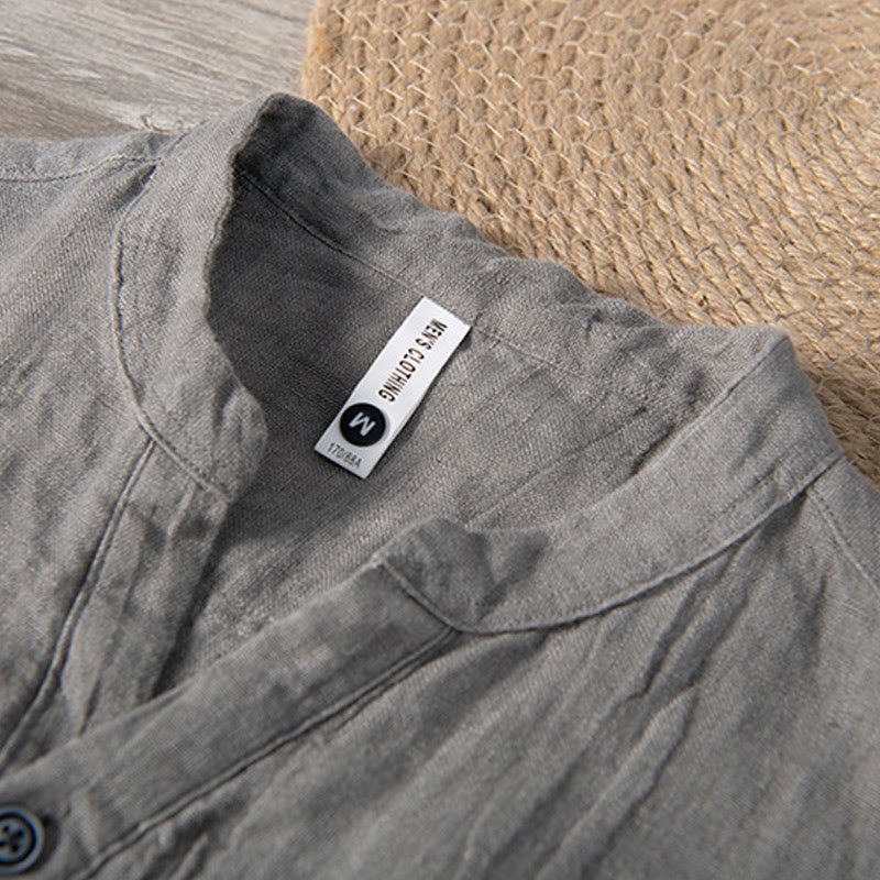Men's Short Sleeve Button-Up Shirt with Stand Collar in Breathable Fabric 4