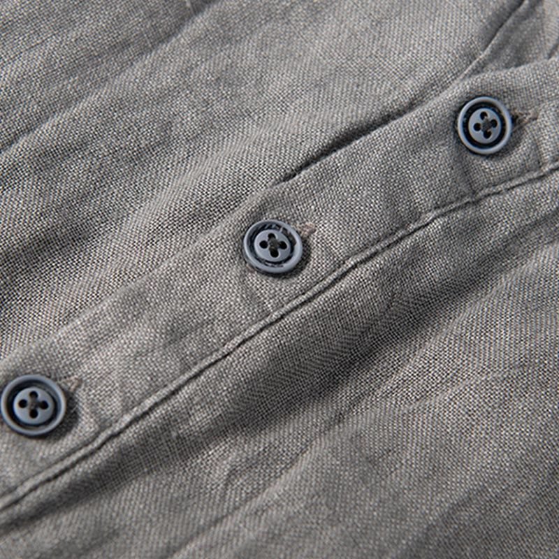 Men's Short Sleeve Button-Up Shirt with Stand Collar in Breathable Fabric 8