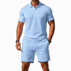 Men's Short Sleeve Polo Shirt and Shorts Set in Breathable Fabric with Relaxed Fit 0