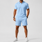 Men's Short Sleeve Polo Shirt and Shorts Set in Breathable Fabric with Relaxed Fit 01