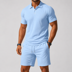 Men's Short Sleeve Polo Shirt and Shorts Set in Breathable Fabric with Relaxed Fit 02