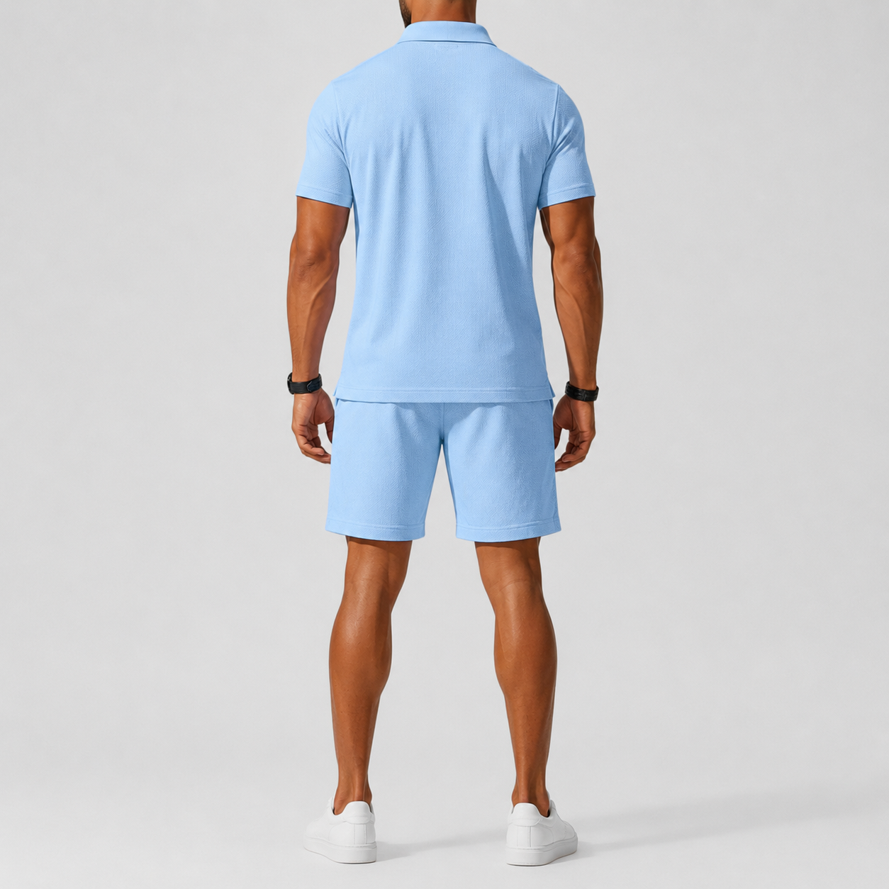 Men's Short Sleeve Polo Shirt and Shorts Set in Breathable Fabric with Relaxed Fit 03