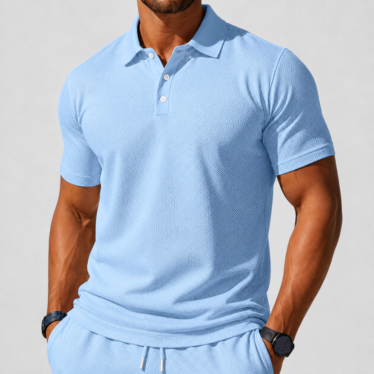 Men's Short Sleeve Polo Shirt and Shorts Set in Breathable Fabric with Relaxed Fit 04