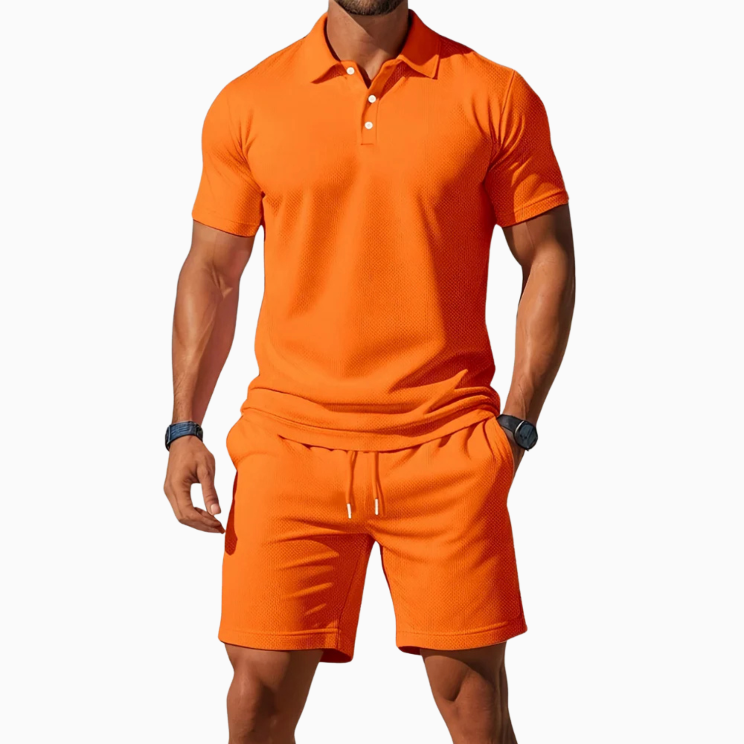 Men's Short Sleeve Polo Shirt and Shorts Set in Breathable Fabric with Relaxed Fit 2
