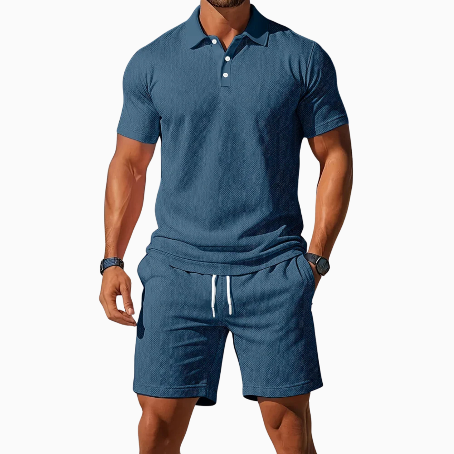 Men's Short Sleeve Polo Shirt and Shorts Set in Breathable Fabric with Relaxed Fit 3