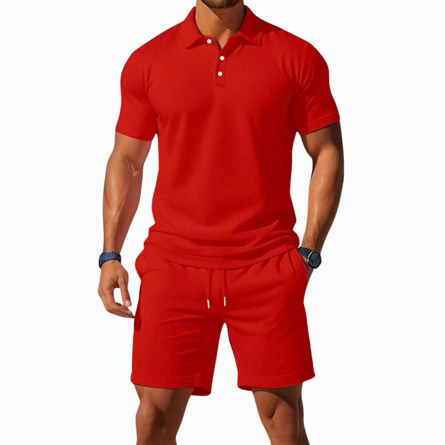 Men's Short Sleeve Polo Shirt and Shorts Set in Breathable Fabric with Relaxed Fit 4