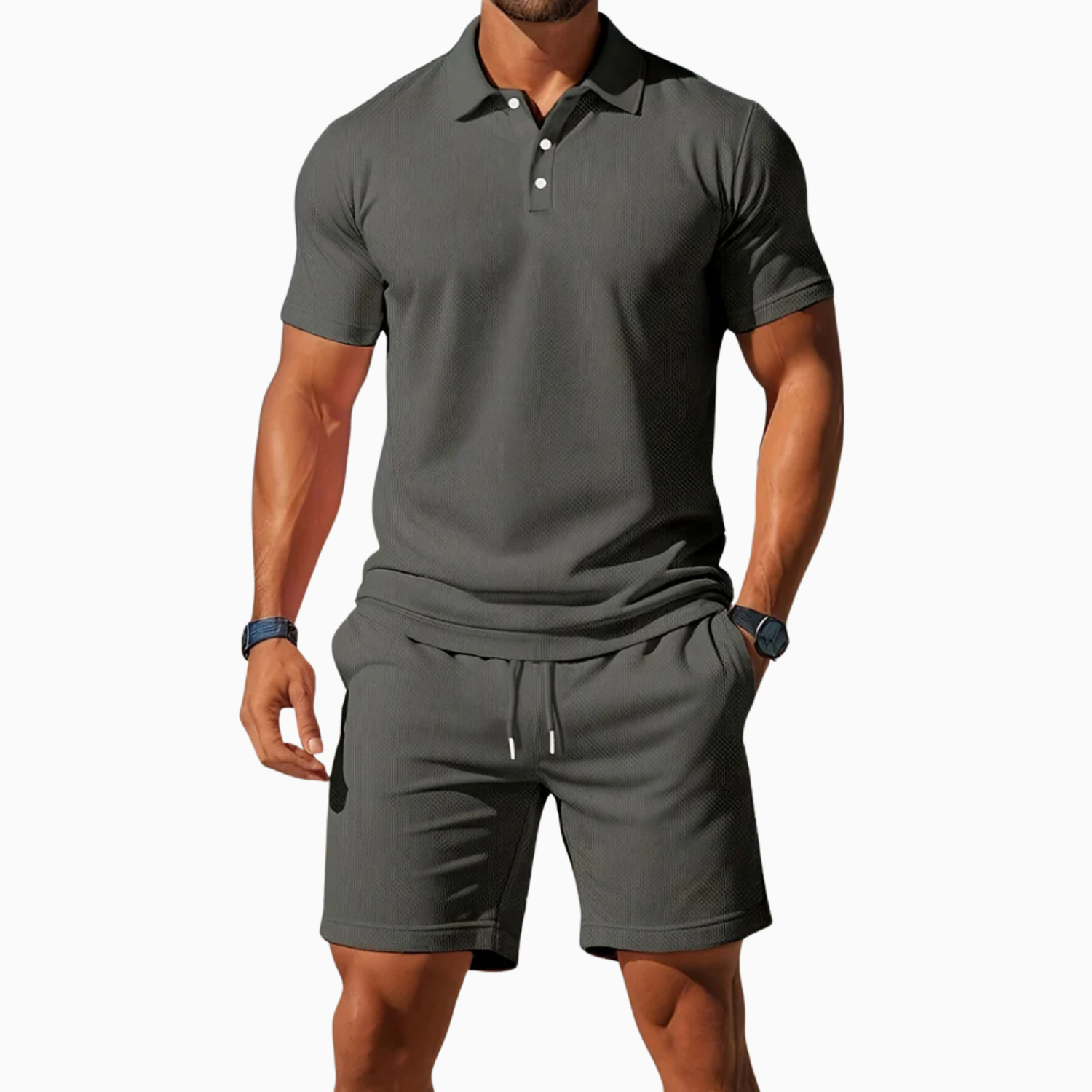 Men's Short Sleeve Polo Shirt and Shorts Set in Breathable Fabric with Relaxed Fit 5