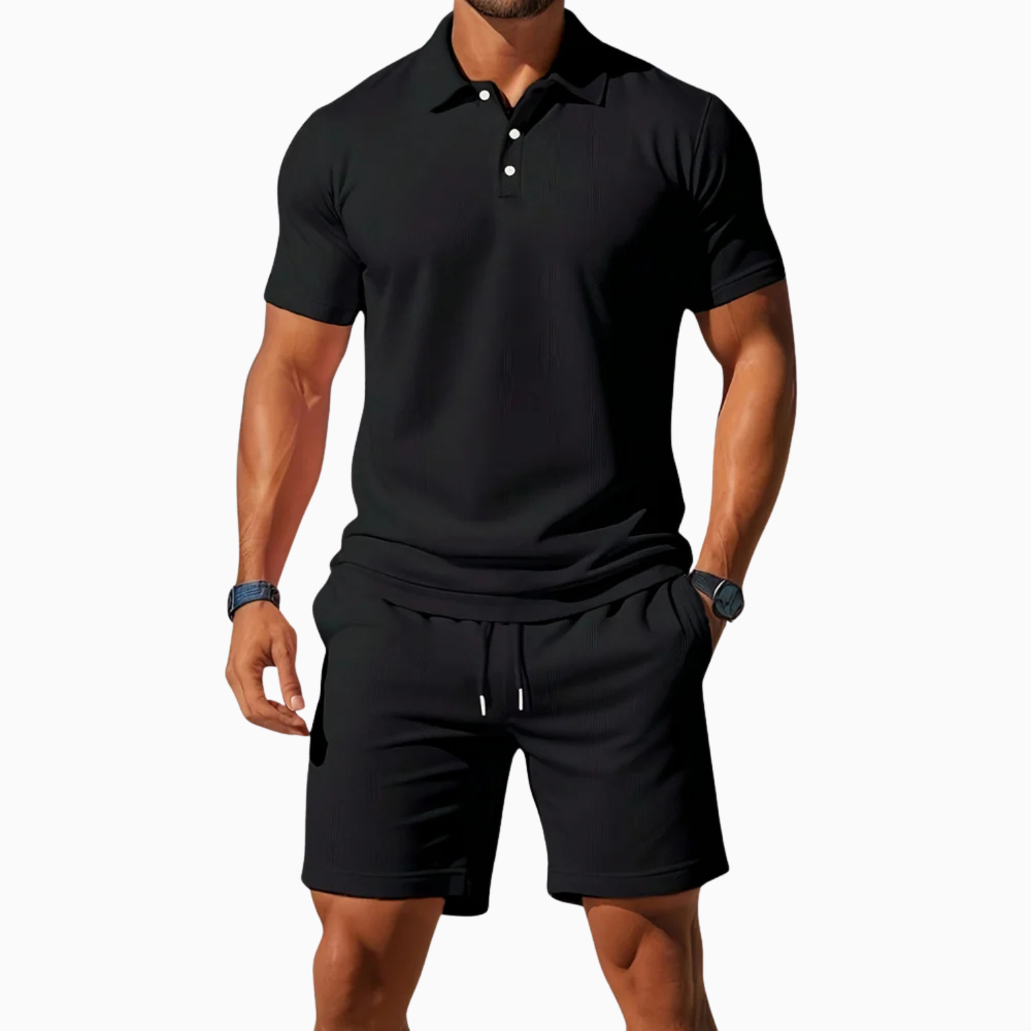Men's Short Sleeve Polo Shirt and Shorts Set in Breathable Fabric with Relaxed Fit 6