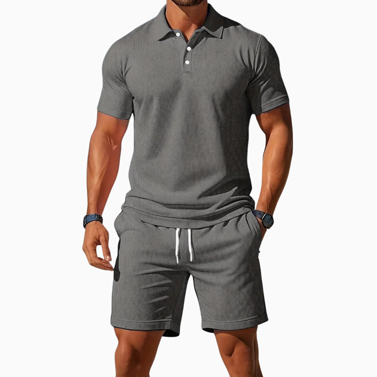 Men's Short Sleeve Polo Shirt and Shorts Set in Breathable Fabric with Relaxed Fit 7