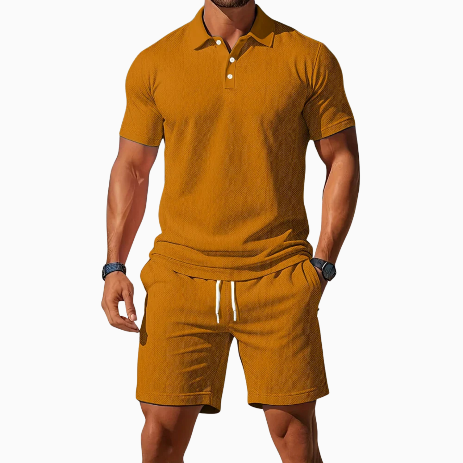 Men's Short Sleeve Polo Shirt and Shorts Set in Breathable Fabric with Relaxed Fit 8
