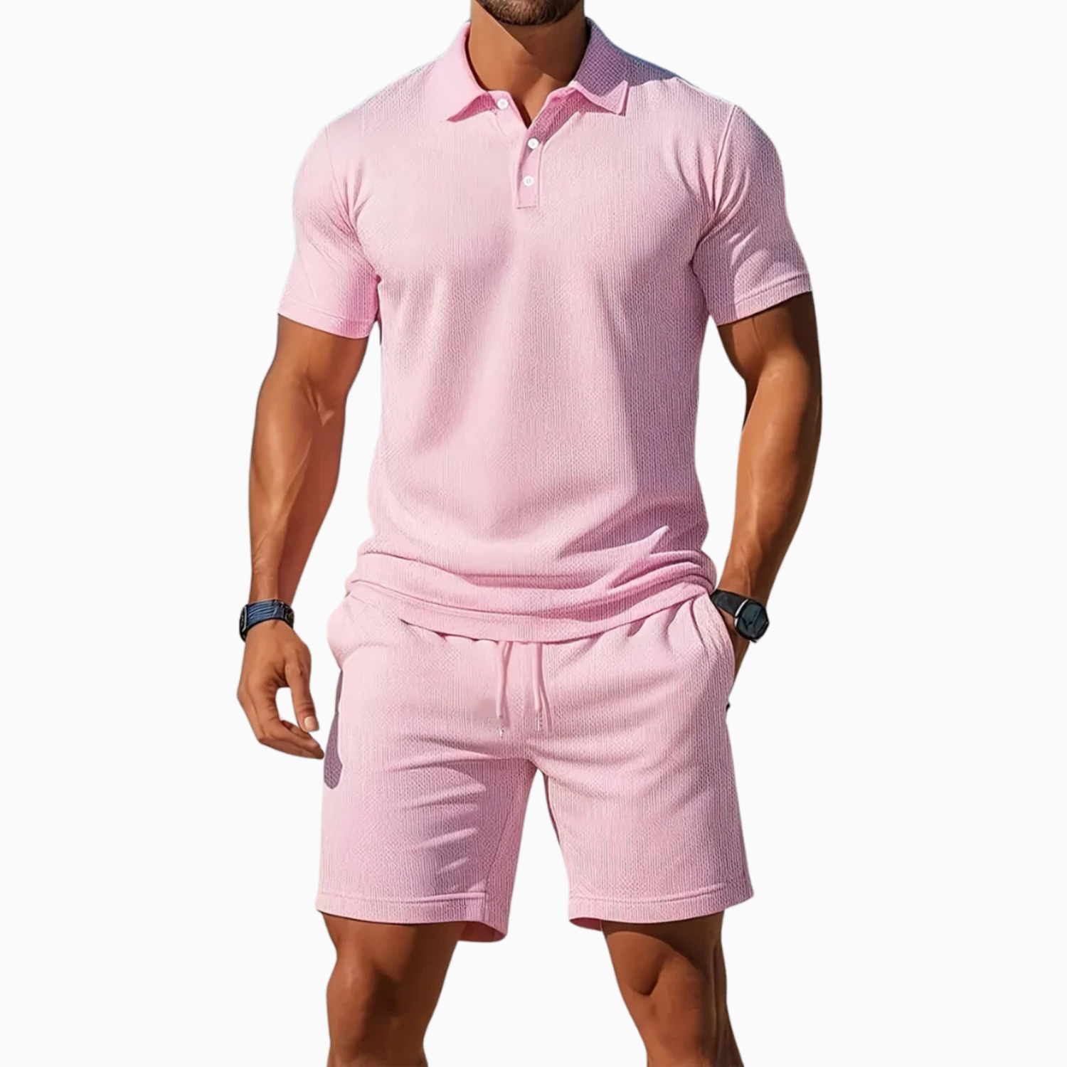 Men's Short Sleeve Polo Shirt and Shorts Set in Breathable Fabric with Relaxed Fit 9