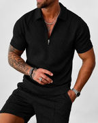 Men's Short Sleeve Polo Shirt and Shorts Set in Textured Fabric for Casual Summer Style 02