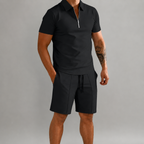 Men's Short Sleeve Polo Shirt and Shorts Set with Zip Collar and Relaxed Fit 02