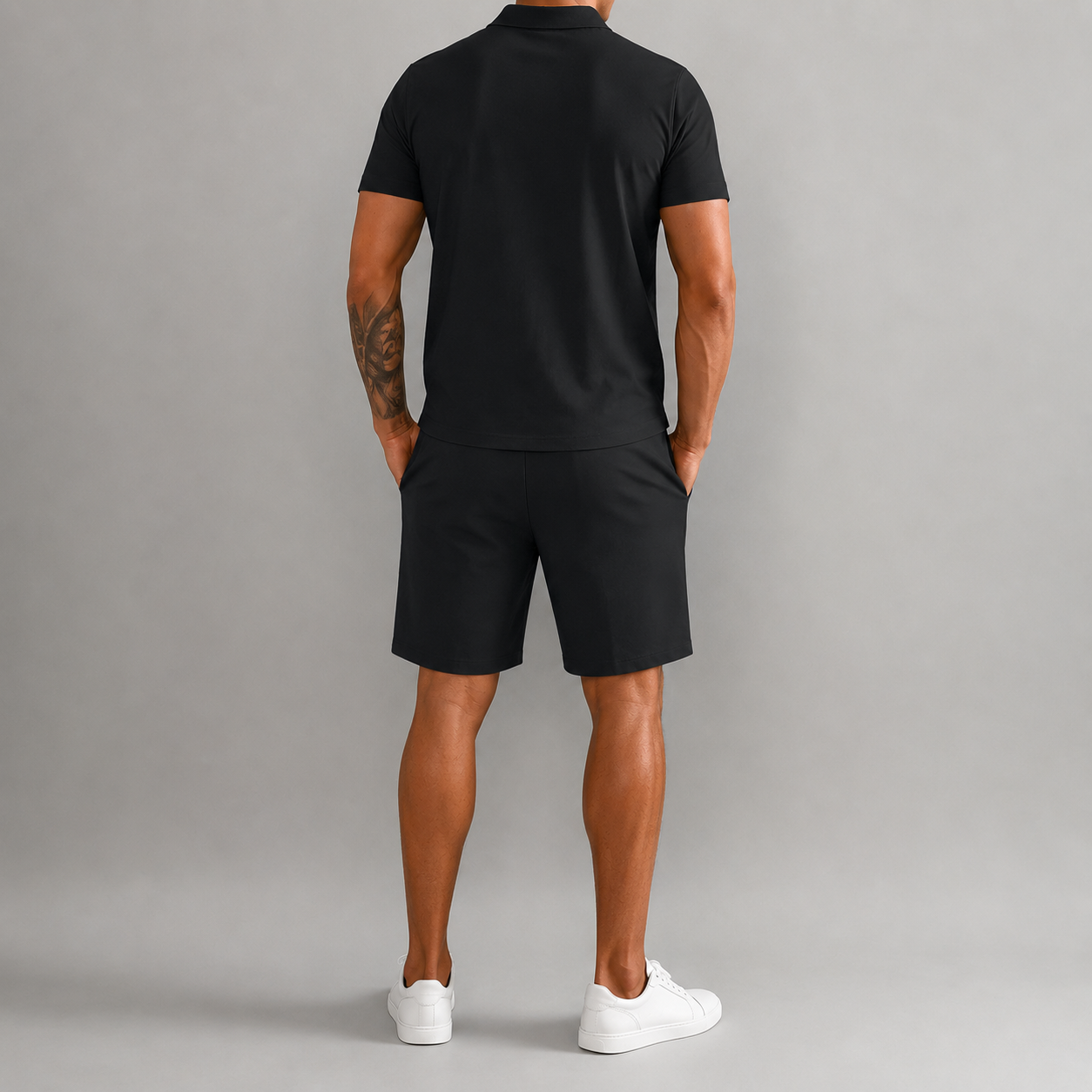 Men's Short Sleeve Polo Shirt and Shorts Set with Zip Collar and Relaxed Fit 03