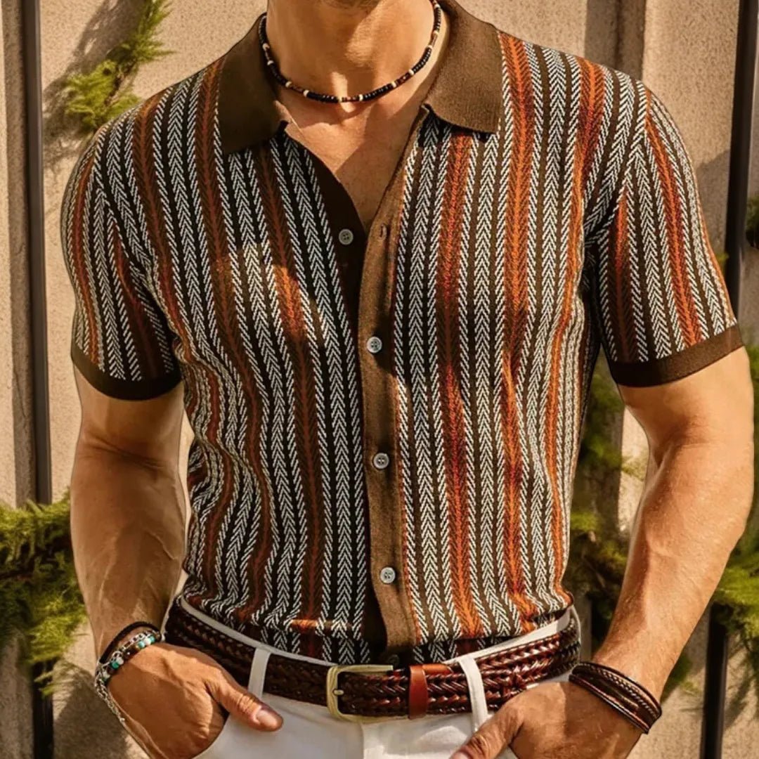 Men's Slim Fit Polo Shirt in Herringbone Pattern for Stylish Comfort 0