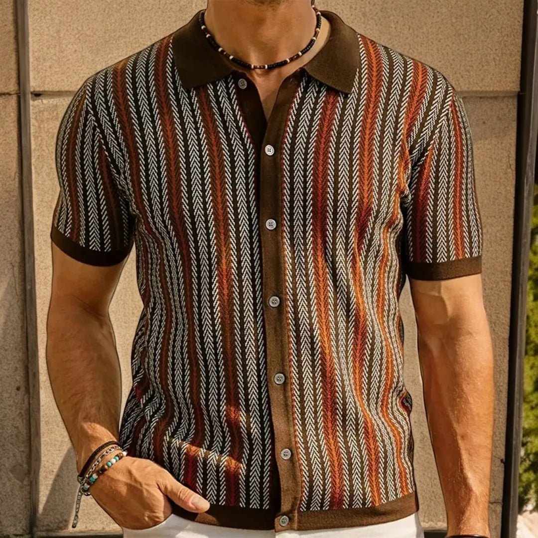 Men's Slim Fit Polo Shirt in Herringbone Pattern for Stylish Comfort 4