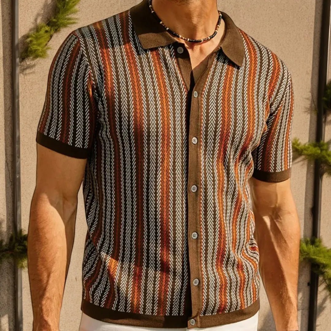 Men's Slim Fit Polo Shirt in Herringbone Pattern for Stylish Comfort 5