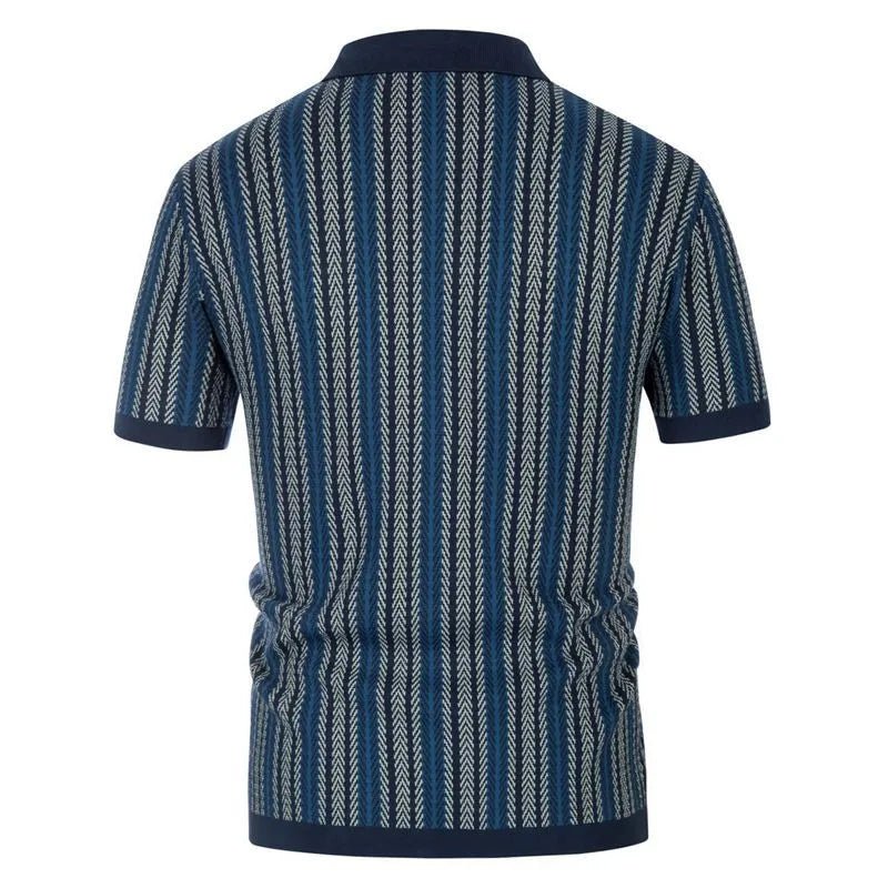 Men's Slim Fit Polo Shirt in Herringbone Pattern for Stylish Comfort 7