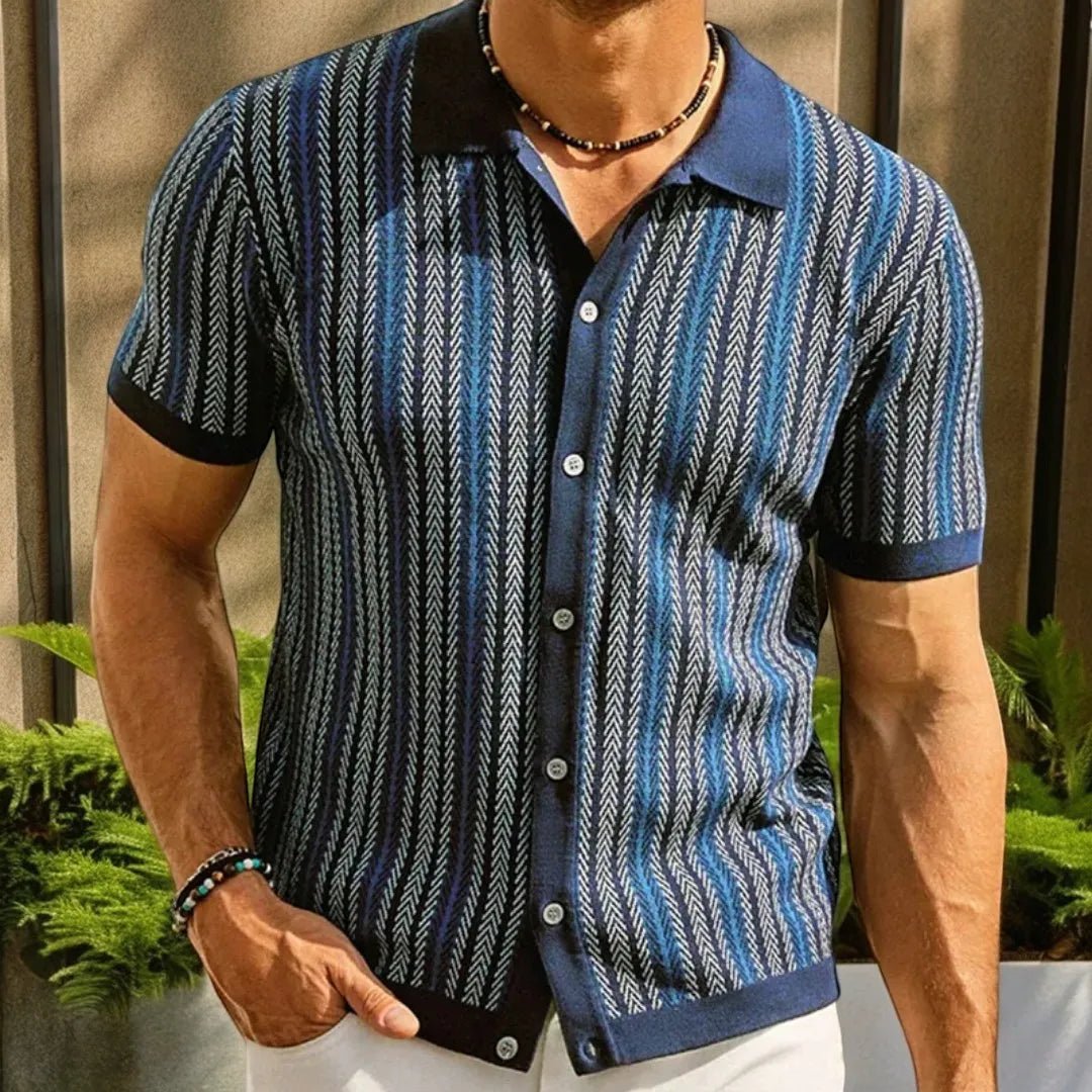 Men's Slim Fit Polo Shirt in Herringbone Pattern for Stylish Comfort 8