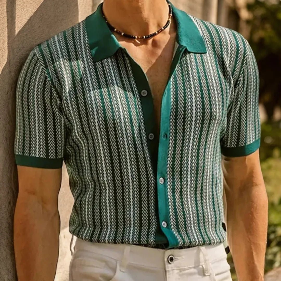 Men's Slim Fit Polo Shirt in Herringbone Pattern for Stylish Comfort 9