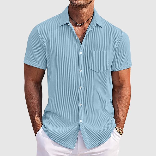 Men's Striped Summer Shirt in Cotton Blend with Turn-Down Collar 1