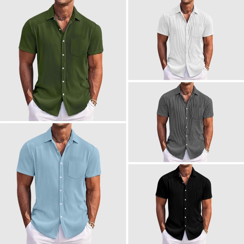 Men's Striped Summer Shirt in Cotton Blend with Turn-Down Collar 6