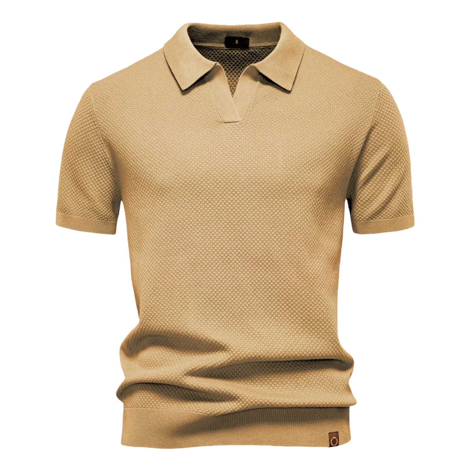 Men's Textured Knit Polo Shirt with Short Sleeves in Soft Fabric 1