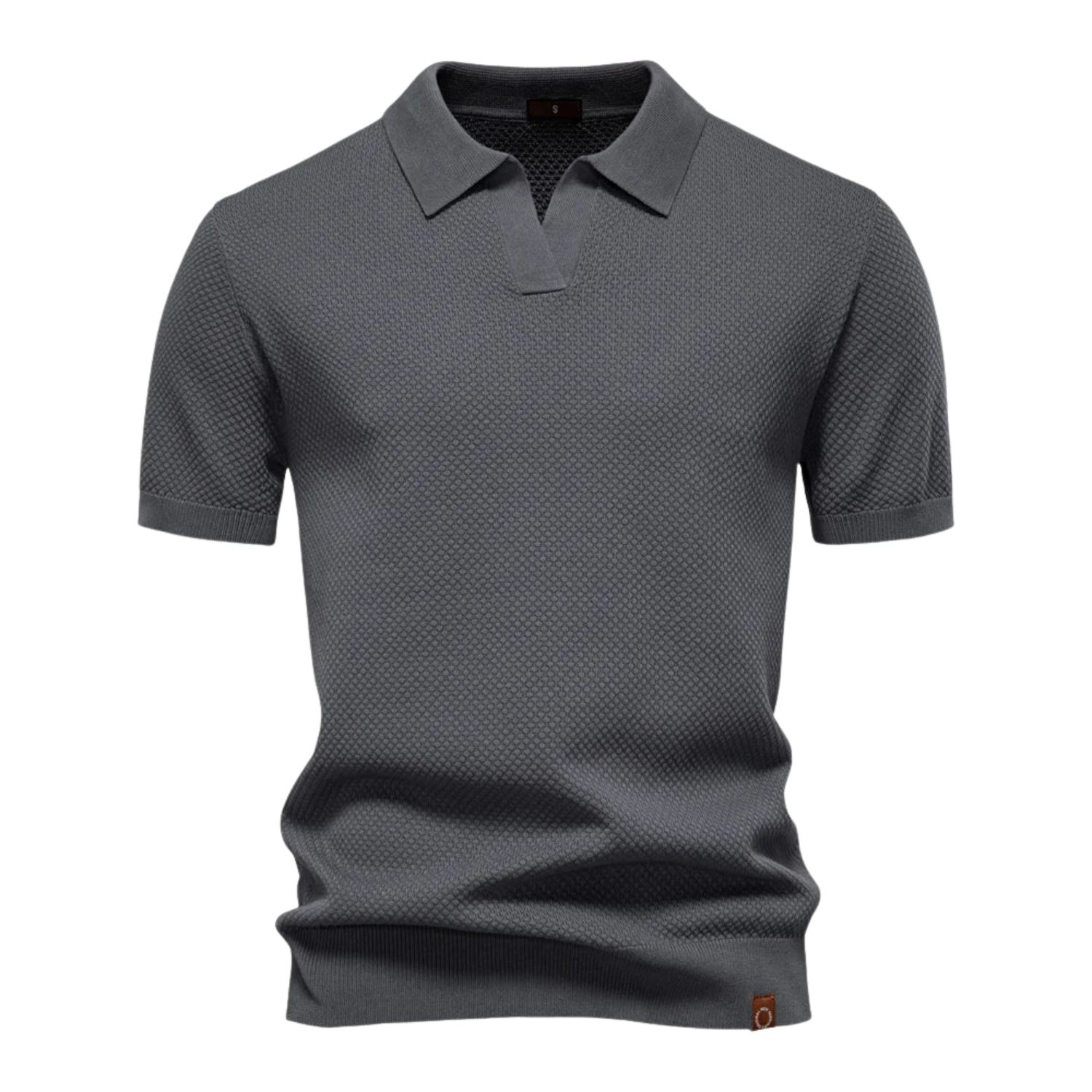 Men's Textured Knit Polo Shirt with Short Sleeves in Soft Fabric 6
