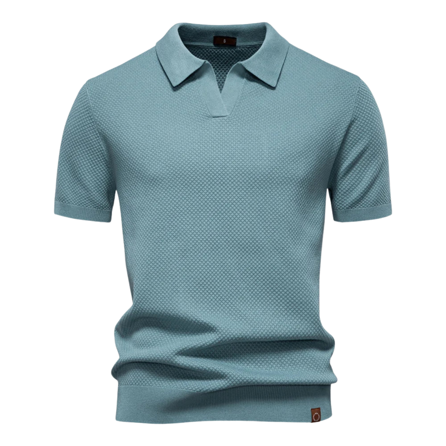 Men's Textured Knit Polo Shirt with Short Sleeves in Soft Fabric 9