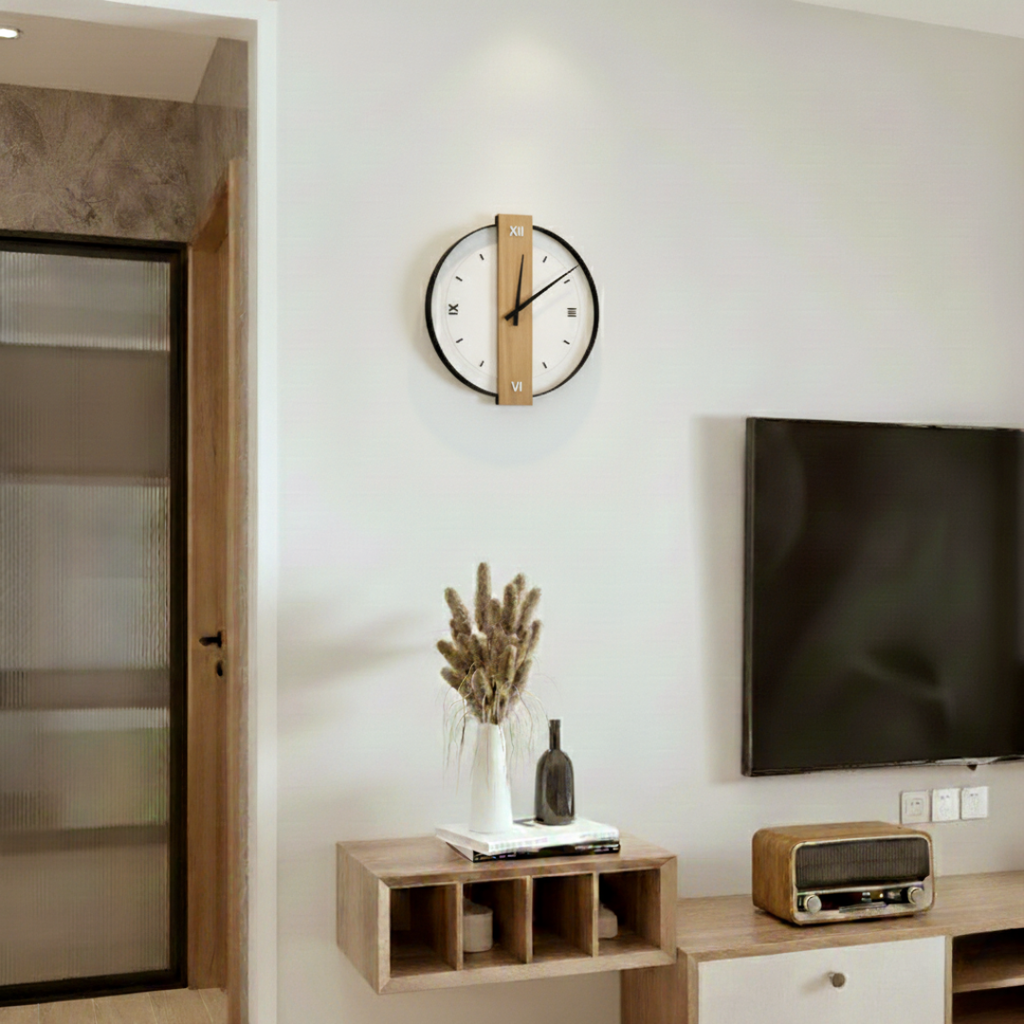 Minimalist Oak Wood & Acrylic Wall Clock - Silent Quartz Non-Ticking Modern Clock
