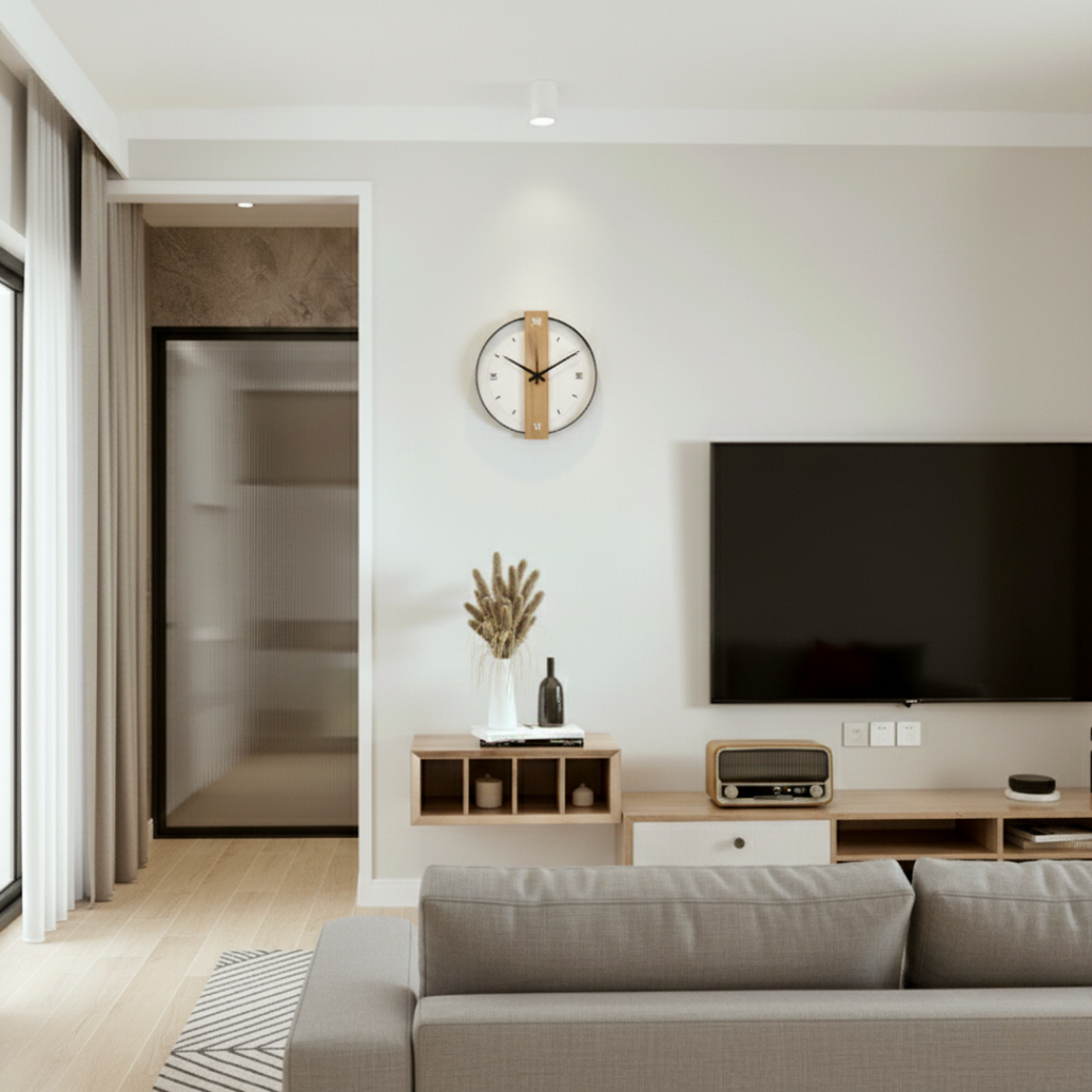 Minimalist Oak Wood & Acrylic Wall Clock - Silent Quartz Non-Ticking Modern Clock