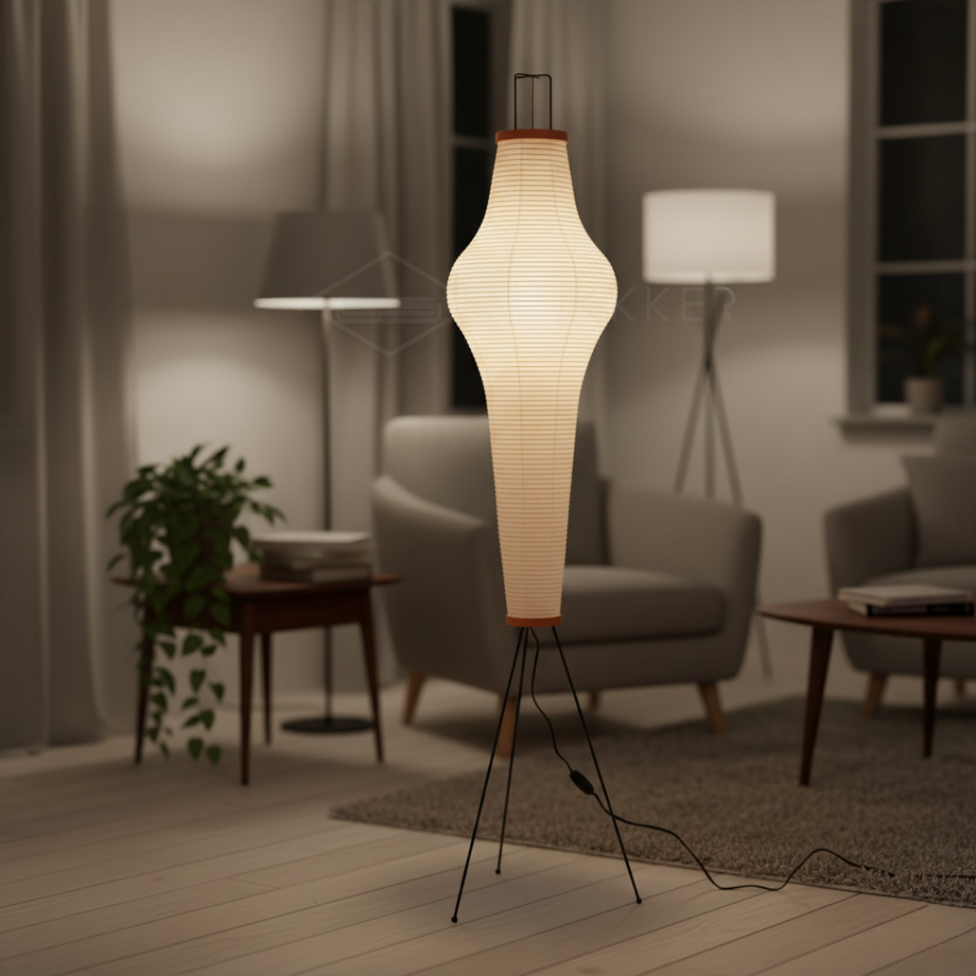 Minimalist Rice Paper Standing Lamp - Modern Boho Tripod Floor Light for Living Room