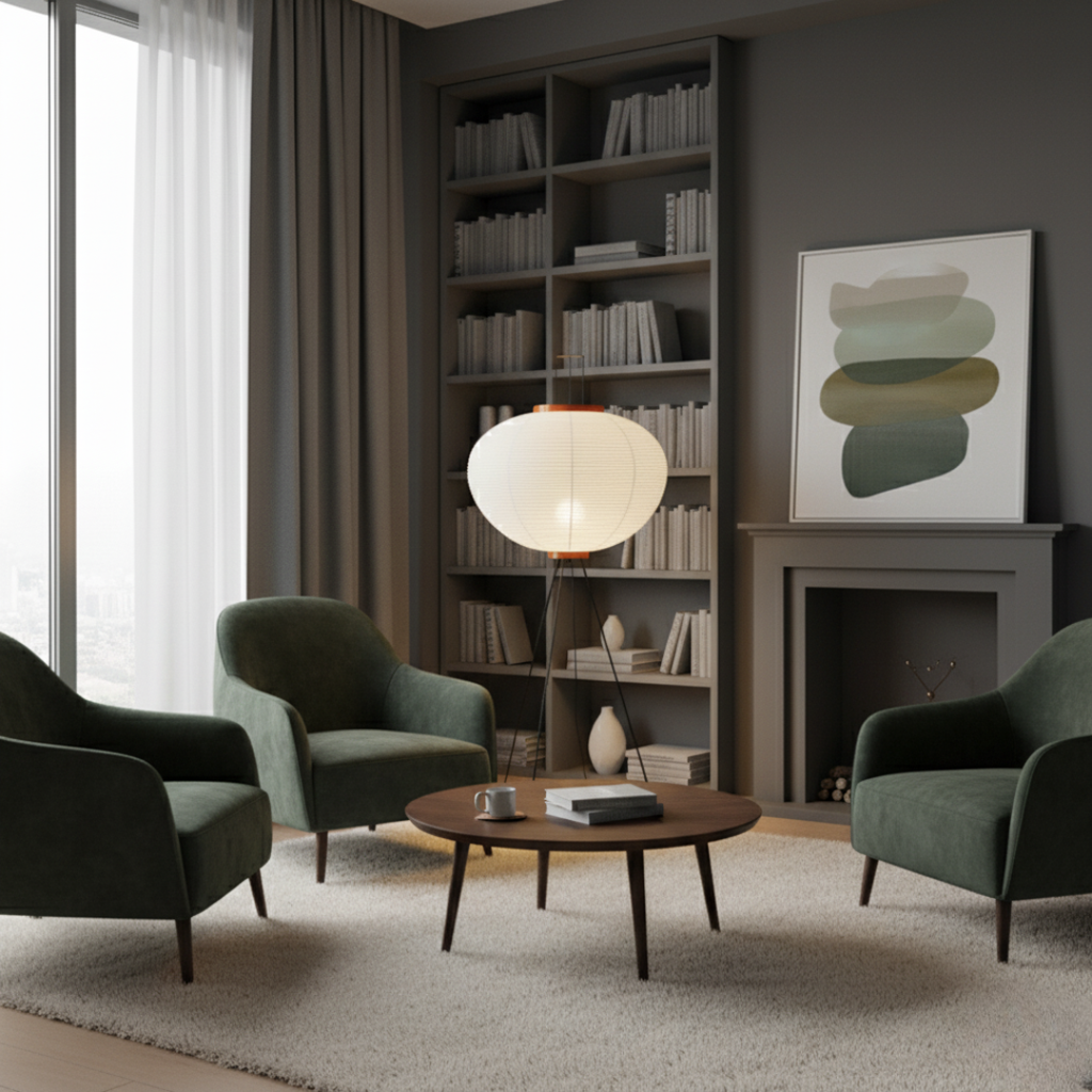 Minimalist Rice Paper Standing Lamp - Modern Boho Tripod Floor Light for Living Room