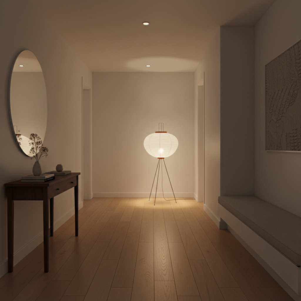 Minimalist Rice Paper Standing Lamp - Modern Boho Tripod Floor Light for Living Room