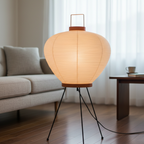 Minimalist Rice Paper Standing Lamp - Modern Boho Tripod Floor Light for Living Room