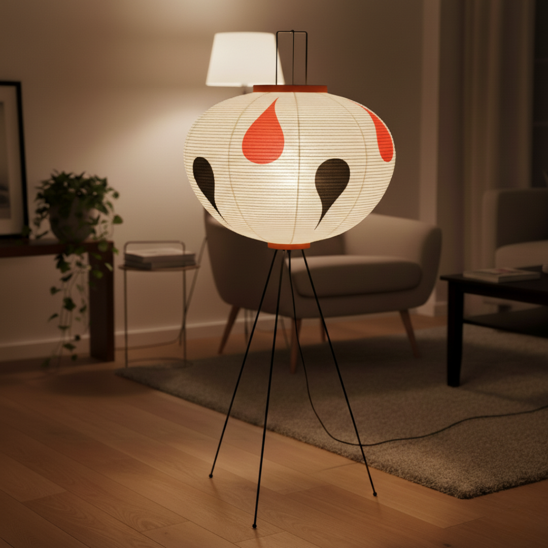 Minimalist Rice Paper Standing Lamp - Modern Boho Tripod Floor Light for Living Room