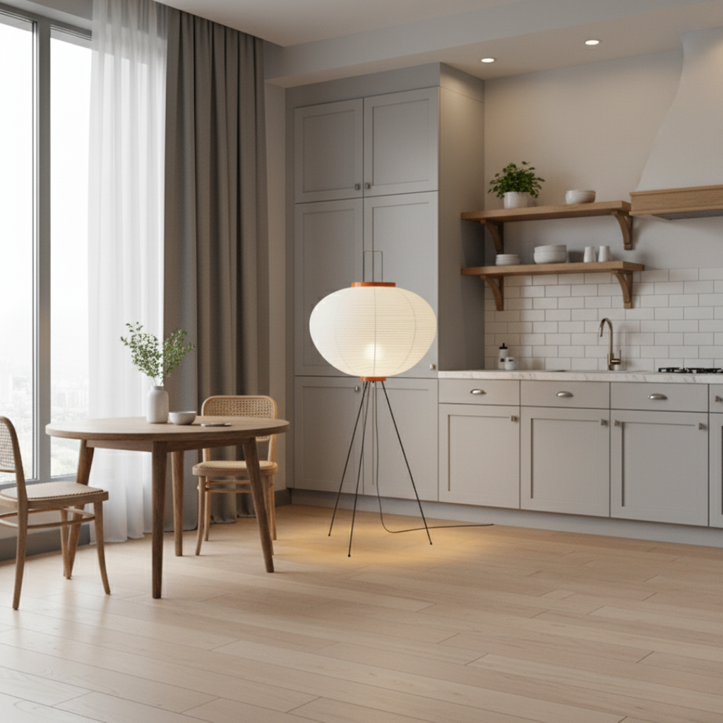 Minimalist Rice Paper Standing Lamp - Modern Boho Tripod Floor Light for Living Room