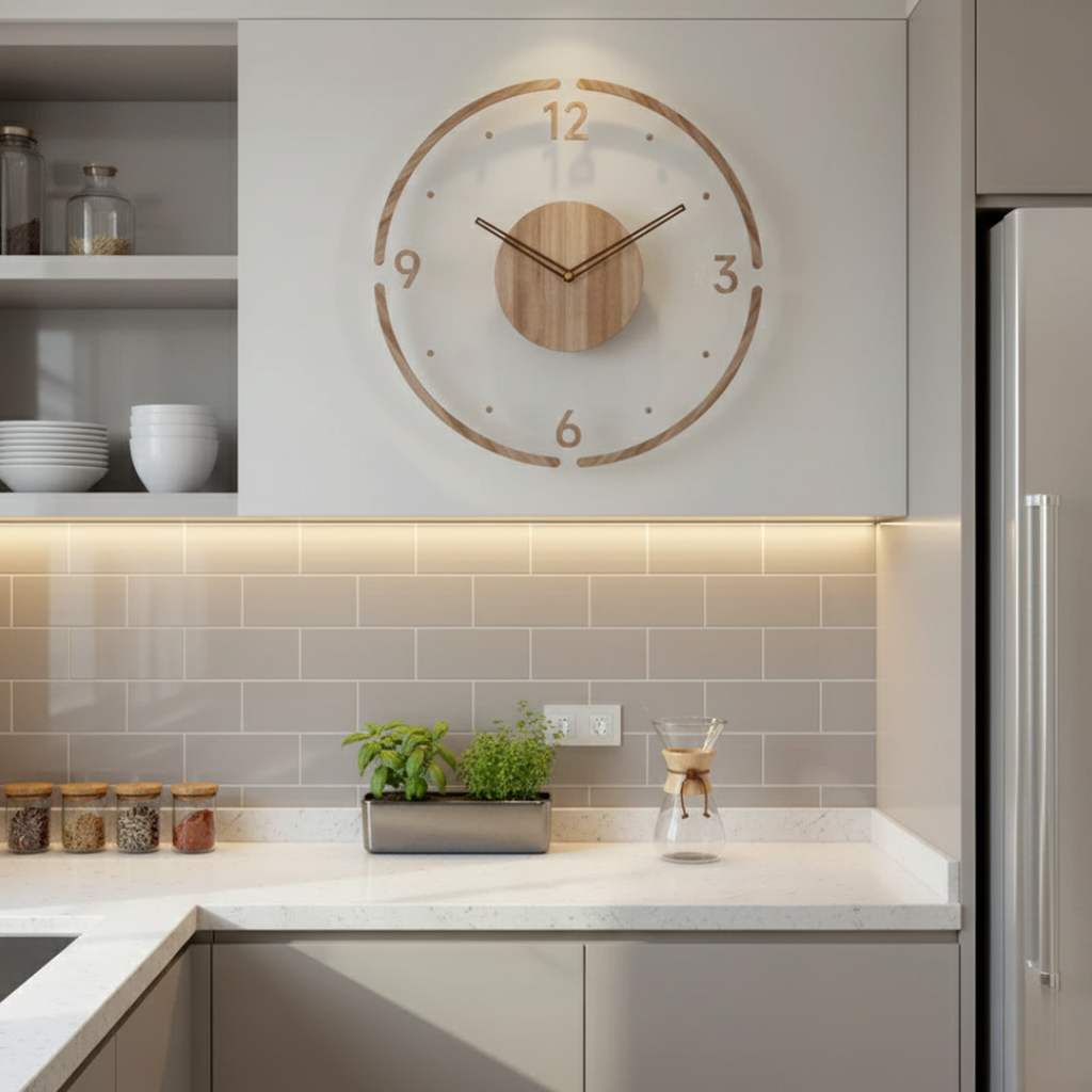 Minimalist Wood Wall Clock - Natural Oak Silent Quartz Movement for Bedroom