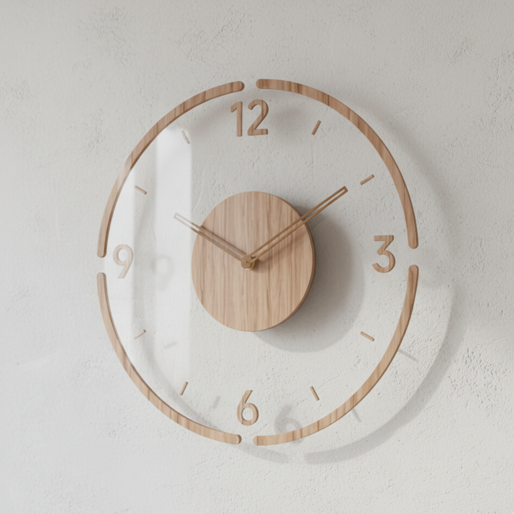 Minimalist Wood Wall Clock - Natural Oak Silent Quartz Movement for Bedroom