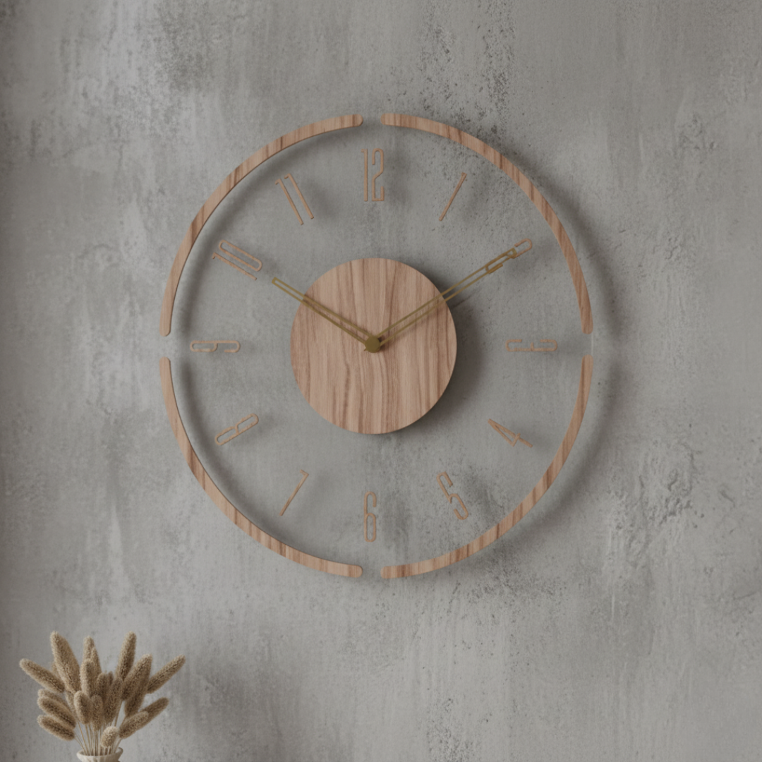 Minimalist Wood Wall Clock - Natural Oak Silent Quartz Movement for Bedroom